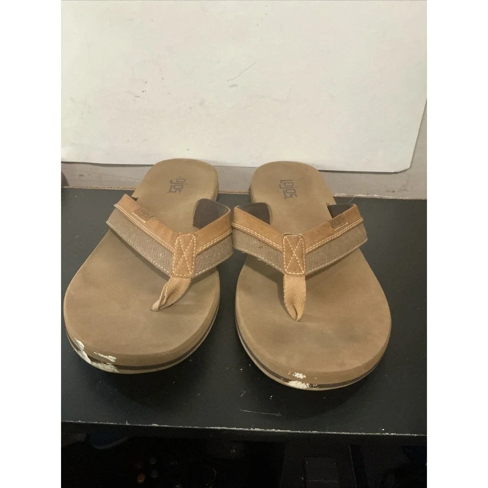 Flojos Ryan Men's Two Tone Strap Tan Flip Flops Sandal Brown 12 1/8 Inch Long
